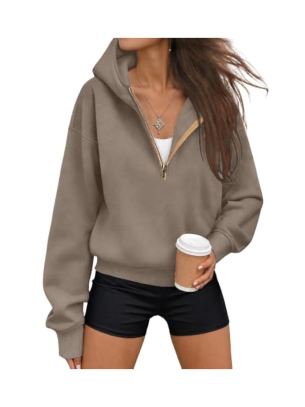 Women's Fleece Half Zip Hoodie Cropped Sweatshirt Pullover